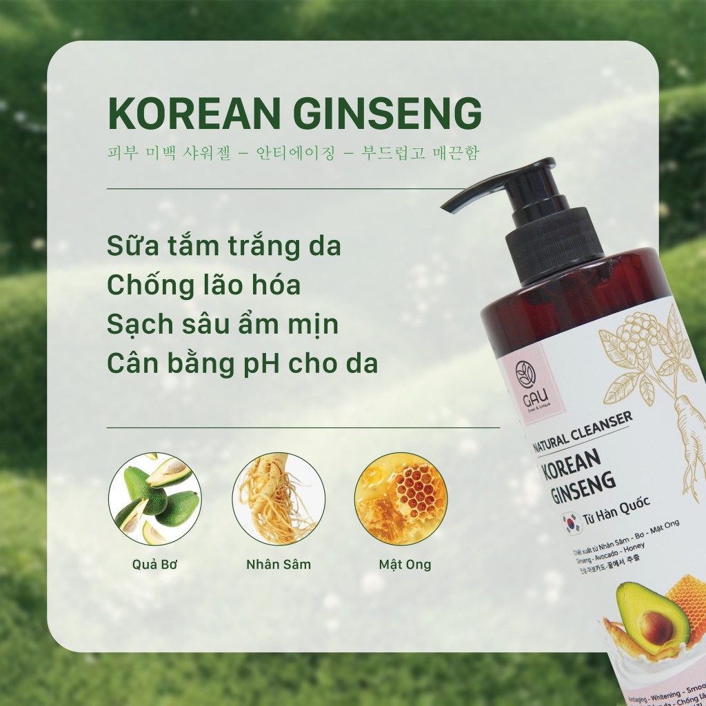 SỮA TẮM DƯỠNG TRẮNG NHÂN SÂM HÀN QUỐC Tự nhiên Hữu cơ GAU Chống lão hoá da Lưu hương Quyến rũ 1L