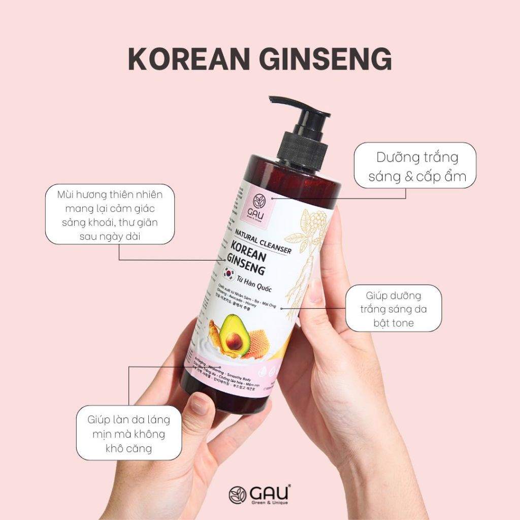 SỮA TẮM DƯỠNG TRẮNG NHÂN SÂM HÀN QUỐC Tự nhiên Hữu cơ GAU Chống lão hoá da Lưu hương Quyến rũ 1L