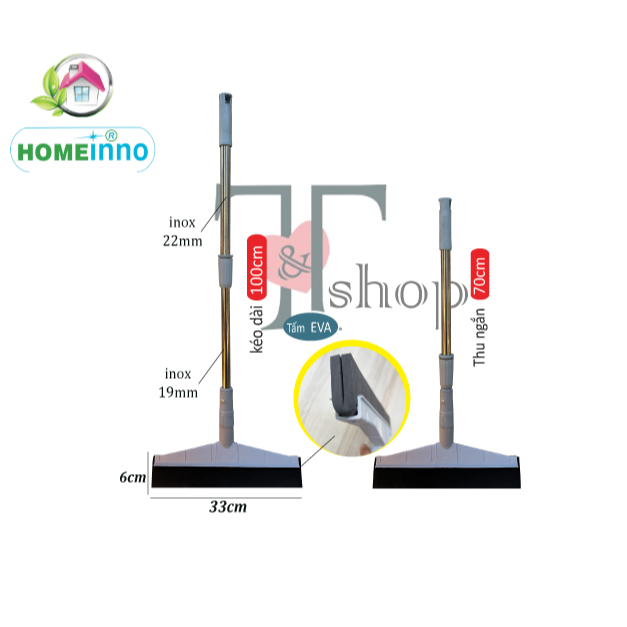 Cây Tăng Đơ 70cm-100cm Gạt Lùa Nước Sàn Lưỡi Đôi 33cm Homeinno Siêu Khô