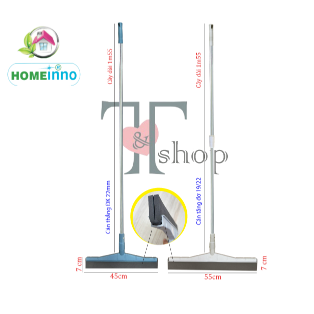 Cây Cán Tăng Đơ 100cm-155cm Gạt Lùa Nước Sàn Lưỡi Đôi Homeinno Siêu Khô