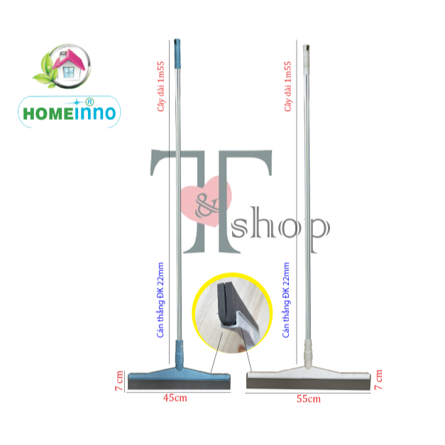 Cây CÁN THẲNG Gạt Lùa Nước Sàn Lưỡi Đôi Nhiều Kích Thước Homeinno Siêu Khô