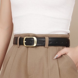 Thắt lưng nữ nam bản nhỏ basic mặt tròn vàng vintage, dây nịt unisex chất liệu da pu bản 2.8cm TL74