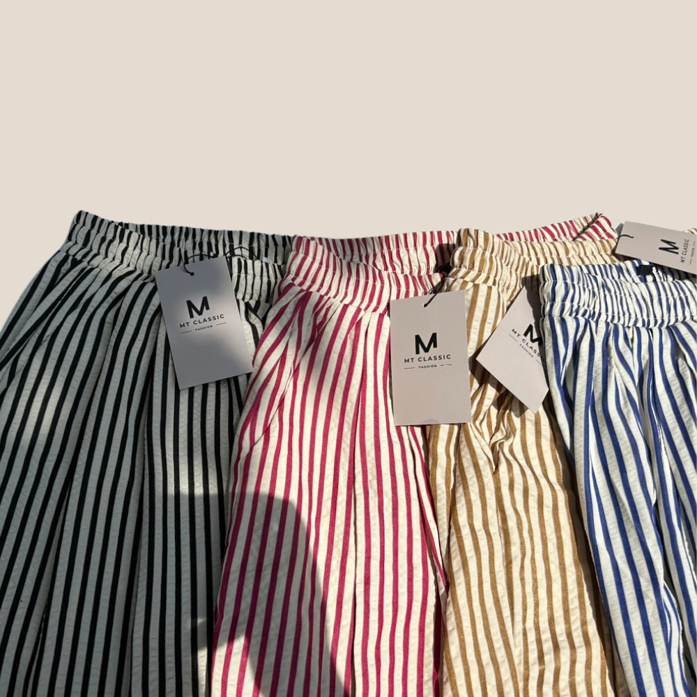 Quần kẻ sọc ống suông, quần suông lưng chun nữ chất cotton xốp mềm, mát họa tiết sọc kẻ hottrend dễ phối - Mt classic