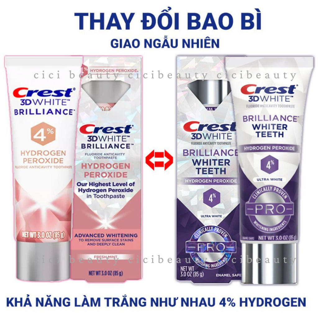 Kem Đánh Răng Làm Trắng Răng Crest 3D White Brilliance 4% Hydrogen Peroxide 85g