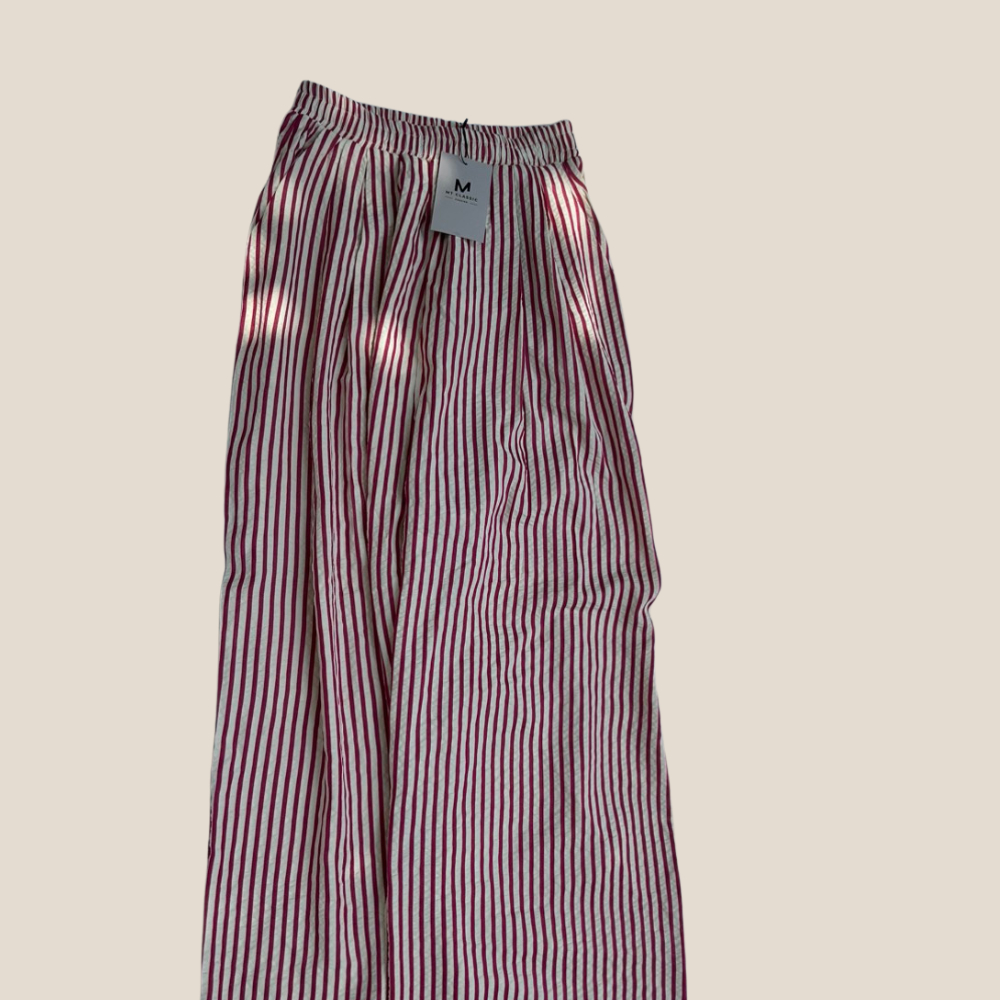 Quần kẻ sọc ống suông, quần suông lưng chun nữ chất cotton xốp mềm, mát họa tiết sọc kẻ hottrend dễ phối - Mt classic