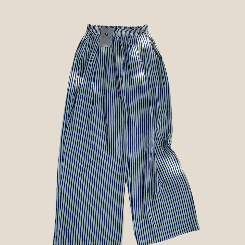 Quần kẻ sọc ống suông, quần suông lưng chun nữ chất cotton xốp mềm, mát họa tiết sọc kẻ hottrend dễ phối - Mt classic