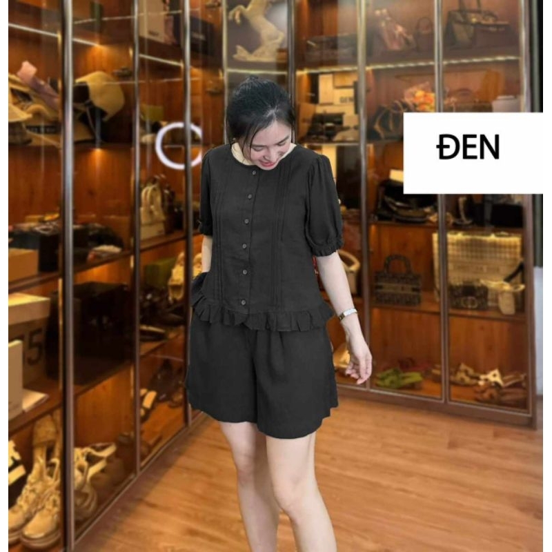 Bộ đồ nữ, áo thiết kế xếp ly tay lở, quần đùi, chất tơ đũi mềm mát hàng chính hãng, set đi biển