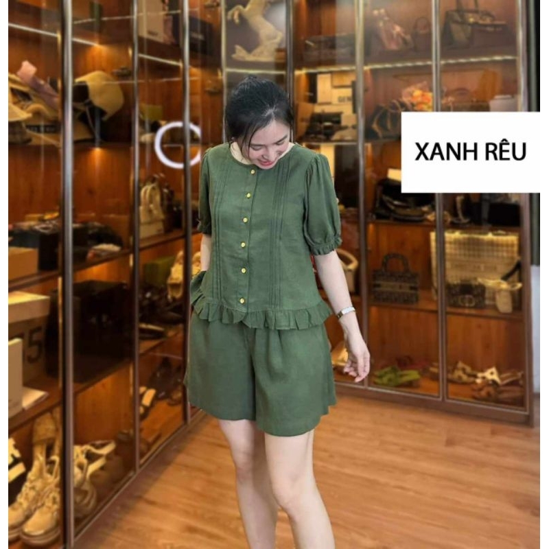 Bộ đồ nữ, áo thiết kế xếp ly tay lở, quần đùi, chất tơ đũi mềm mát hàng chính hãng, set đi biển