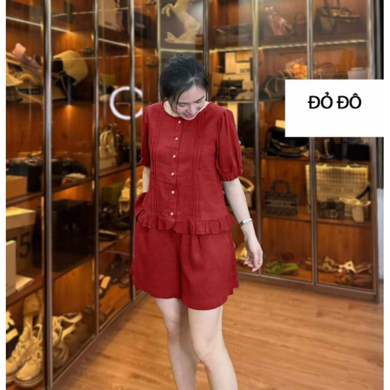 Bộ đồ nữ, áo thiết kế xếp ly tay lở, quần đùi, chất tơ đũi mềm mát hàng chính hãng, set đi biển