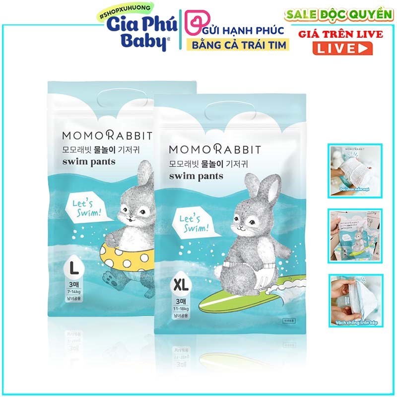 Bỉm bơi Momo Rabbit Hàn Quốc túi 3 miếng bỉm chống tràn tuyệt đối size ...