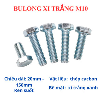 [Combo 20 Con] Bulong Mạ Kẽm Xi Trắng Cấp Bền 8.8 Size M10 - Dài 20mm đến 150mm - Lục Giác Ngoài Chịu Lực  DIN 933