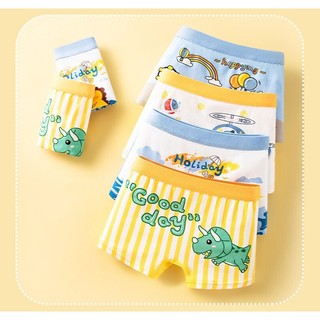 [BT21 Combo 4 quần sịp cao cấp] Quần lót bé trai, quần bơi bé trai cotton cao cấp Maruka Fashion khủng long sọc vàng