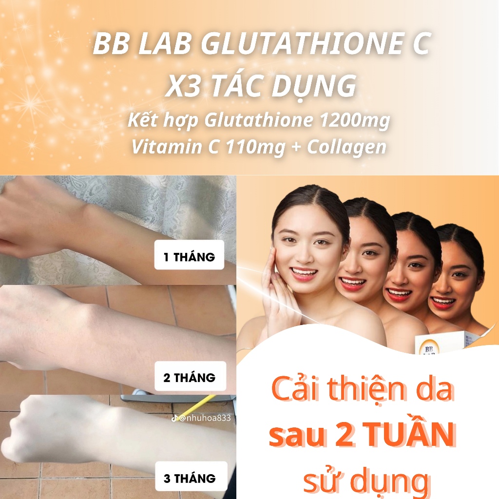 Bột uống BB LAB Glutathione 1200mg và Vitamin C 110mg Làm Trắng Da, Mờ Nám, Giảm Thâm Mụn Hộp /30 Gói
