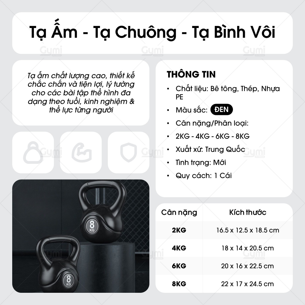 [1 Cái] Tạ Bình Vôi, Tạ Chuông 2kg/4kg/6kg/8kg Tập Squat, Tạ Ấm Dụng Cụ Thể Thao Tại Nhà Chống Đẩy - TaAm