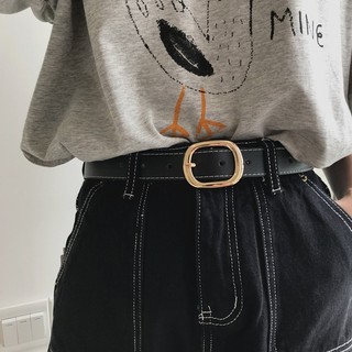 Thắt lưng nữ nam Ulzzang mặt tròn vàng bản nhỏ 2.8cm unisex dây nịt chất liệu da PU cao cấp
