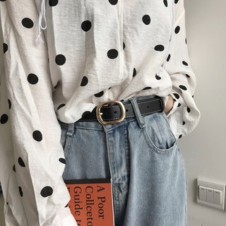 Thắt lưng nữ nam Ulzzang mặt tròn vàng bản nhỏ 2.8cm unisex dây nịt chất liệu da PU cao cấp