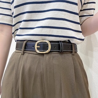 Thắt lưng nữ nam Ulzzang mặt tròn vàng bản nhỏ 2.8cm unisex dây nịt chất liệu da PU cao cấp
