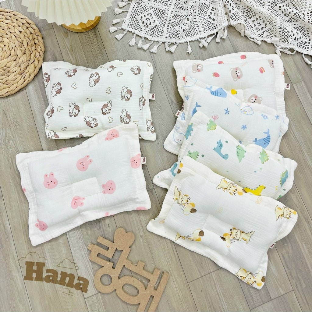 Gối lõm cho bé sơ sinh, gối xô muslin cao cấp chống méo đầu, gối định hình, êm ái, cho bé nằm 3sbaby vải cotton DT04