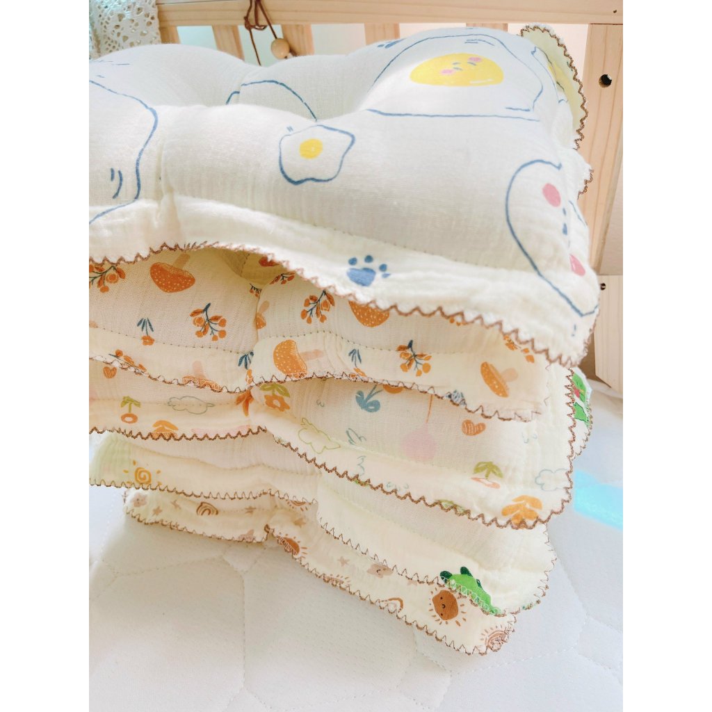 Gối lõm cho bé sơ sinh, gối xô muslin cao cấp chống méo đầu, gối định hình, êm ái, cho bé nằm 3sbaby vải cotton DT04