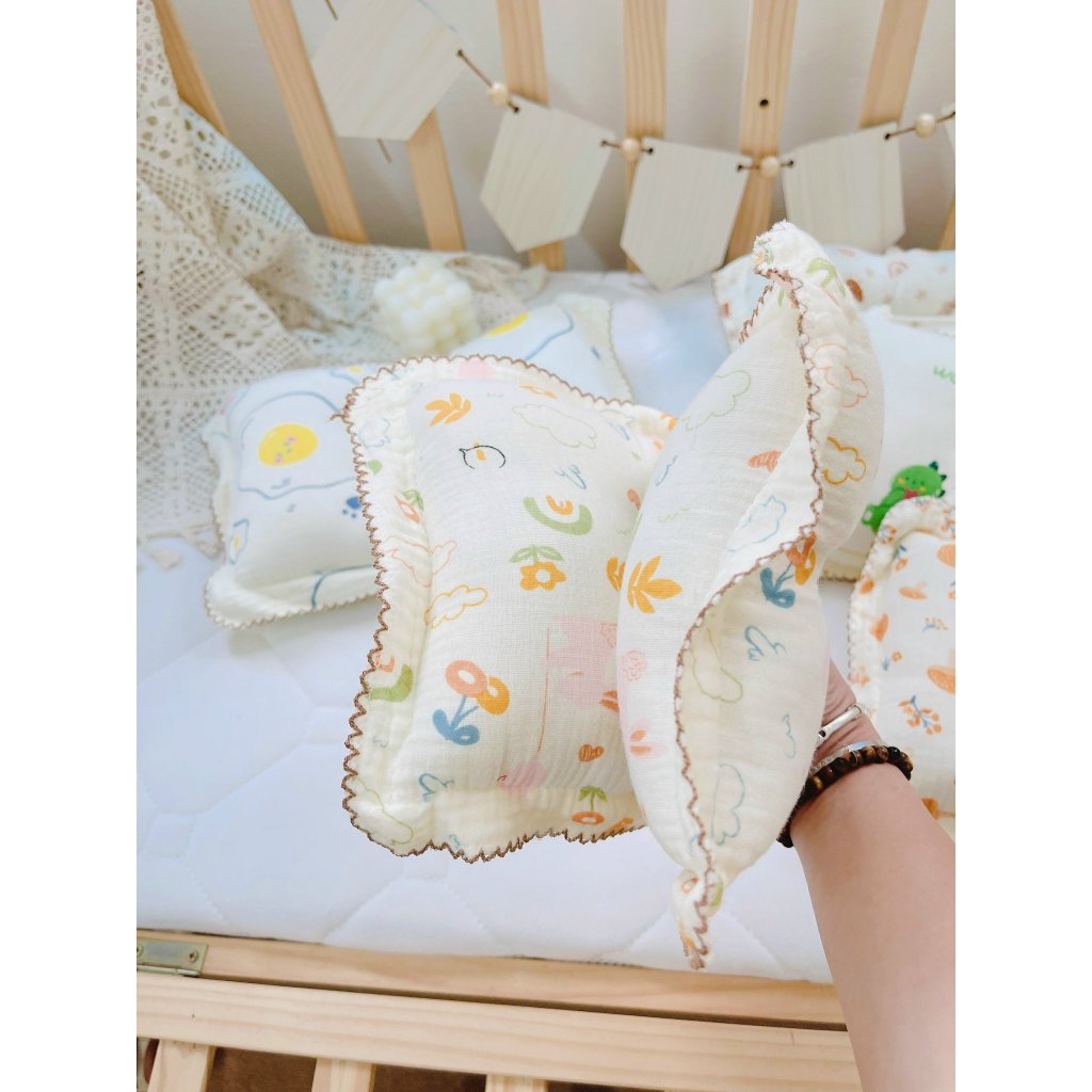 Gối lõm cho bé sơ sinh, gối xô muslin cao cấp chống méo đầu, gối định hình, êm ái, cho bé nằm 3sbaby vải cotton DT04