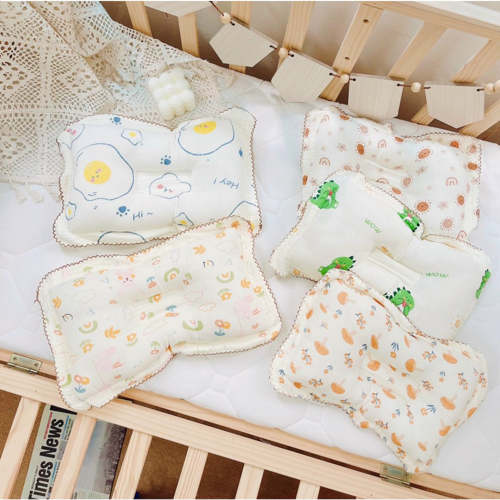 Gối lõm cho bé sơ sinh, gối xô muslin cao cấp chống méo đầu, gối định hình, êm ái, cho bé nằm 3sbaby vải cotton DT04