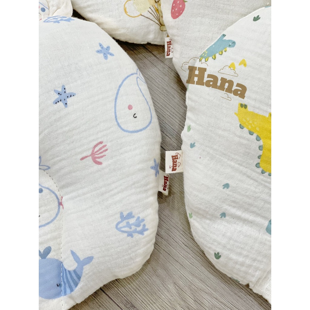 Gối Lõm Tim Hình Tai Gấu, Vải Xô Muslin, Êm Ái, Thoải Mái Cho Bé Nằm Gối Ngủ Cotton DT05