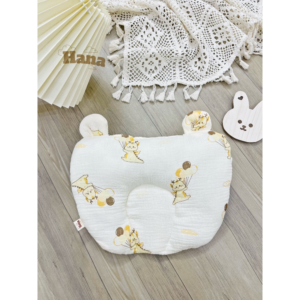 Gối Lõm Tim Hình Tai Gấu, Vải Xô Muslin, Êm Ái, Thoải Mái Cho Bé Nằm Gối Ngủ Cotton DT05