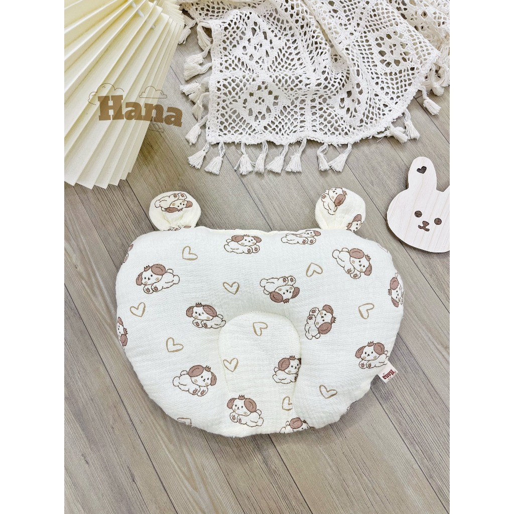 Gối Lõm Tim Hình Tai Gấu, Vải Xô Muslin, Êm Ái, Thoải Mái Cho Bé Nằm Gối Ngủ Cotton DT05
