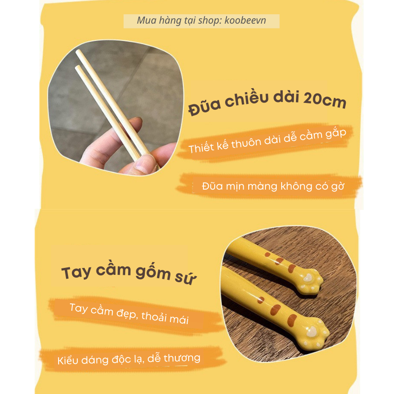 Bộ Thìa Nĩa Inox Cán Sứ Hình  Cute Dùng Cho Cá Nhân, Trẻ Em - Bộ Đồ Ăn Di Động Văn Phòng, Sinh Viên, Du Lịch | 077