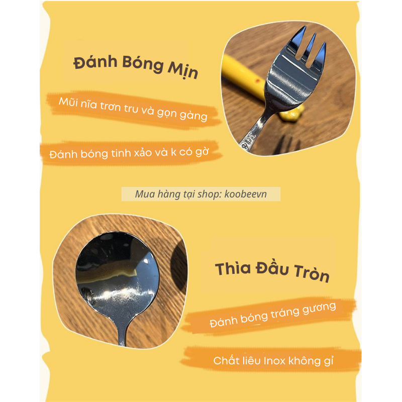 Bộ Thìa Nĩa Inox Cán Sứ Hình  Cute Dùng Cho Cá Nhân, Trẻ Em - Bộ Đồ Ăn Di Động Văn Phòng, Sinh Viên, Du Lịch | 077