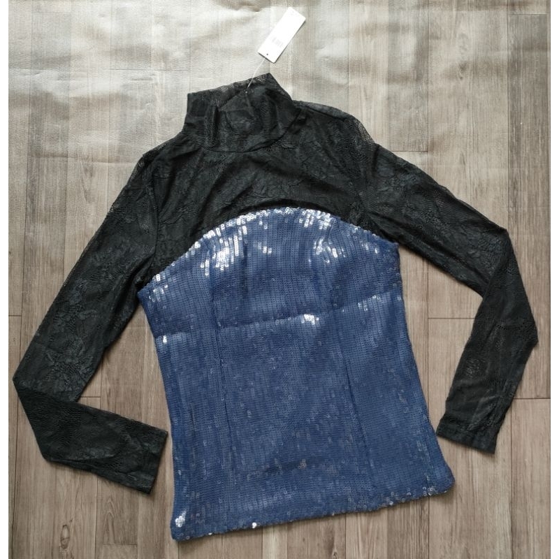 (Sale) Áo ống pha ren đen Anthro* - dư xịn (48-60kg)