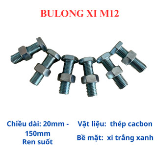 Set 10 bộ bulong + con tán mạ kẽm M12 (12 li) 30mm - 150mm. Bulong lục giác ngoài 12li