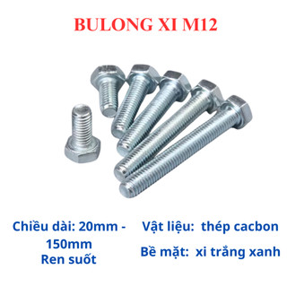 Bu lông (bulong) mạ kẽm xi trắng M12 từ 30mm - 150mm (túi 50 con). Bulong lục giác ngoài 12 li