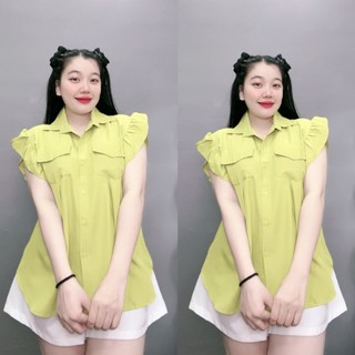 Áo sơ mi bigsize nữ tay cánh tiên dáng xòe có túi 2 bên cách điệu hàng nút kiểu babydoll xinh xắn SM35