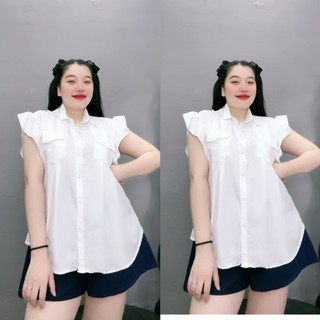 Áo sơ mi bigsize nữ tay cánh tiên dáng xòe có túi 2 bên cách điệu hàng nút kiểu babydoll xinh xắn SM35