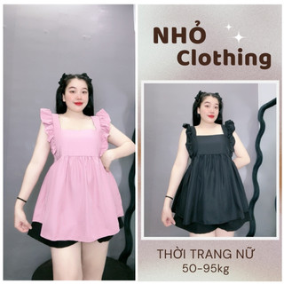 Set bộNHỎ CLOTHING bigsize nữ áo sơ mi cánh tiên kèm quần short eo chun co giãn chất lụa chéo mềm mát xinh xắn SET903