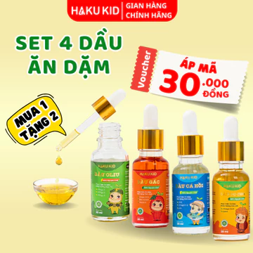 Dầu ăn dặm cho bé, set dầu ăn dặm Hakukid HK4CB, dầu oliu cho bé, dầu cá hồi, dầu óc chó và dầu gấc
