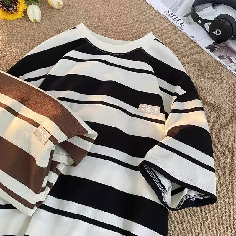 Ảnh Áo Thun Nam Nữ Kẻ Sọc Ngang phối logo JIEBANGREN NAD Unisex Áo Phông Unisex Kẻ Sọc Chất Liệu Cotton KS 01 4