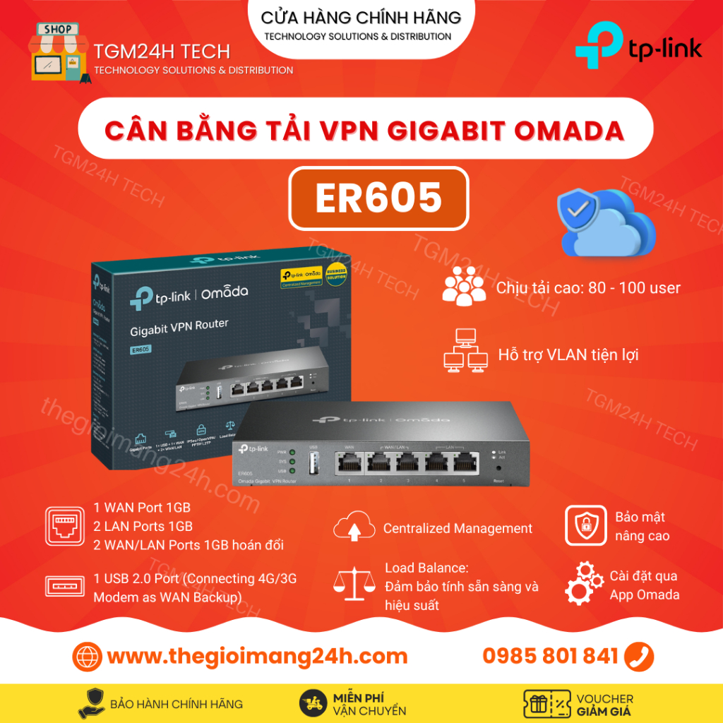 Cân bằng tải TP-Link ER605 (TL-R605) v2 Omada VPN băng thông rộng, 4 ...
