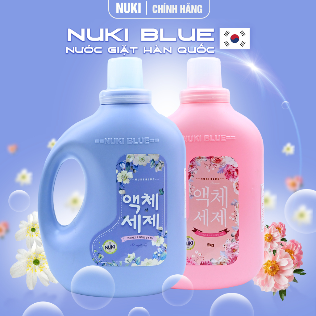 Can Nước Giặt Quần Áo Nuki Blue Hương Thơm Dịu Nhẹ 2kg Mềm Vải Thơm Lâu, Không Kích Ứng Phù Hợp Với Mọi Loại Quần Áo