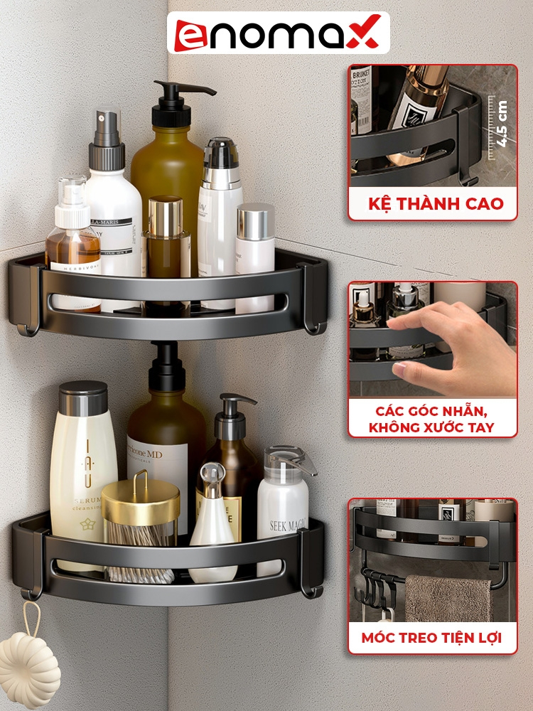 Ảnh Kệ góc nhà tắm Enomax dán tường đa năng, đựng đồ trong phòng tắm. Nhôm hàng không cao cấp. Bảo Hành 10 Năm ( Eno 0108 ) 3
