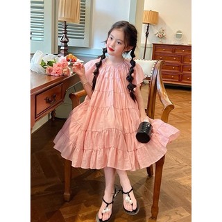 Đầm hồng baby thô cotton hàn dáng xèo, size cho bé gái từ 13-45kg