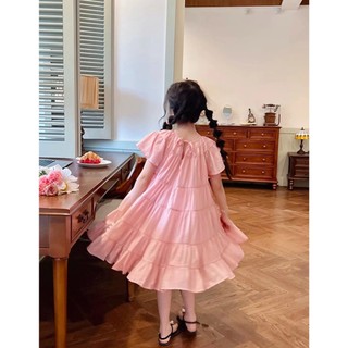 Đầm hồng baby thô cotton hàn dáng xèo, size cho bé gái từ 13-45kg