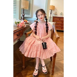 Đầm hồng baby thô cotton hàn dáng xèo, size cho bé gái từ 13-45kg