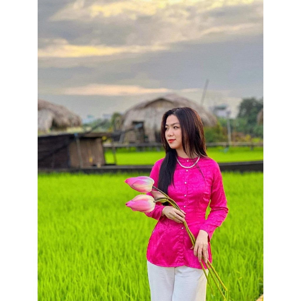 B.A47 ( Áo Lẻ ) Bà Ba Gấm Hoa Cổ Tròn Cài Nút