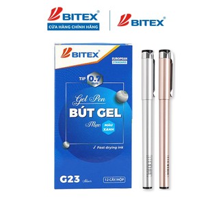 Combo 6/12 Bút Gel Bitex G23 Mực Xanh Khô Nhanh Nét 0.5mm - Bút Bi Nước Thân Nhũ Sang Trọng Viết Êm Không Lem