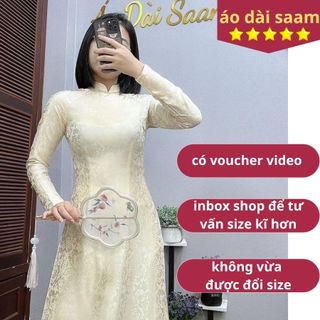 Áo dài gấm be truyền thống cổ tròn,cổ V Áo dài saam thiết kế tà dài tay dài Tết 2026