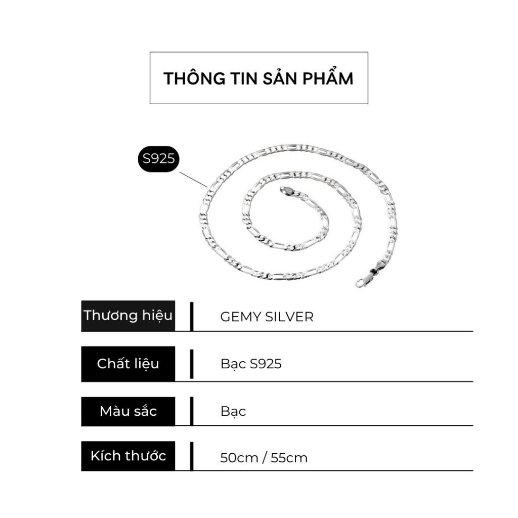Dây chuyên nam bạc vòng cổ mắt xích trơn đơn giản không mặt unisex nhiều size| GEMY SILVER VCN7