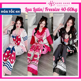 Đồ ngủ nữ 40-60kg, pijama dài cộc tay bèo lụa latin mịn mát 60CD11, đồ bộ nữ đồ mặc nhà tiểu thư dễ thương sang chảnh