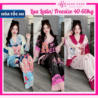 Đồ ngủ nữ 40-60kg, pijama dài cộc tay bèo lụa latin mịn mát 60CD11, đồ bộ nữ đồ mặc nhà tiểu thư dễ thương sang chảnh